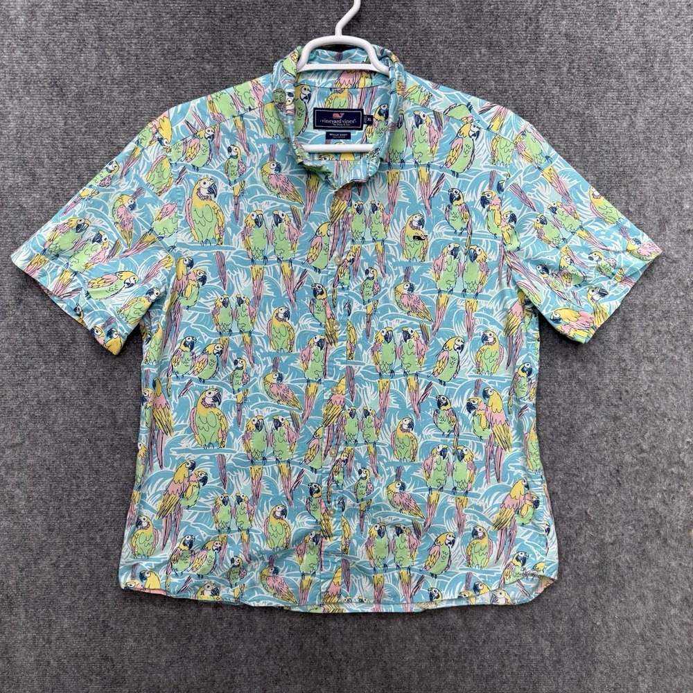 Vineyard Vines Whale Shirt Button Up short sleeve Parrots Hawaiian Men's size XL - Picture 5 of 10